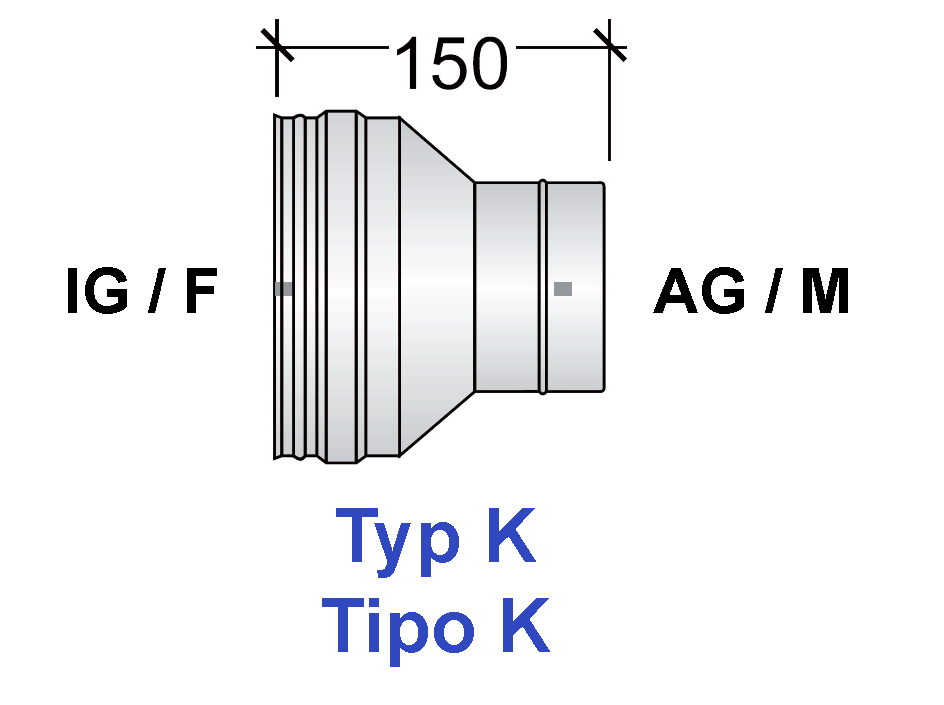 Riduzione DN160-DN140 sp. 0,5  F-M tipo K